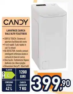 Unieuro CANDY LAVATRICE CARICA DALL'ALTO TCA273D3S offerta