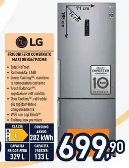 Unieuro LG frigorifero combinato MAXI GBB567PZCMB offerta