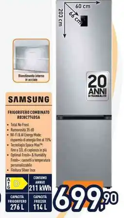 Unieuro SAMSUNG Frigorifero combinato RB38C774DSA offerta