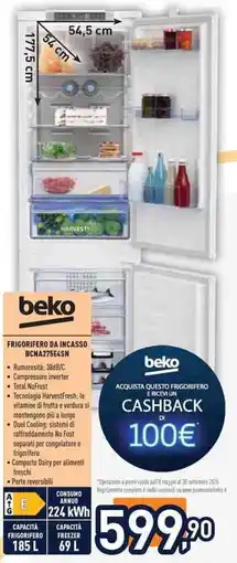 Unieuro Beko frigorifero da incasso BCNA275E4SN offerta