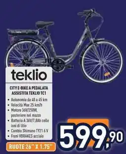 Unieuro Teklio city e-bike a pedalata assistita teklio TC1 offerta