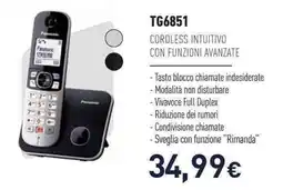 Unieuro Panasonic cordless intuitivo con funzioni avanzate TG6851 offerta