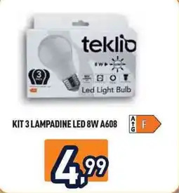 Unieuro teklio KIT 3 LAMPADINE LED 8W A608 offerta