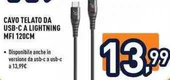 Unieuro ioplee CAVO TELATO DA USB-C A LIGHTNING MFI 120CM offerta