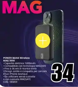 MediaWorld Cellularline POWER BANK Wireless MAG 5000 offerta