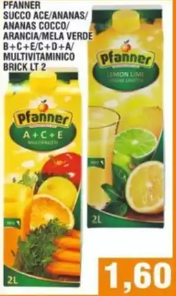 Bitar Pfanner succo ace/ananas/ ananas cocco/ arancia/mela verde b+c+e/c+d+a/ multivitaminico brick offerta