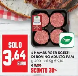 Panorama 4 hamburger scelti di bovino adulto PAM offerta