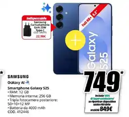 MediaWorld SAMSUNG Smartphone Galaxy S25 offerta