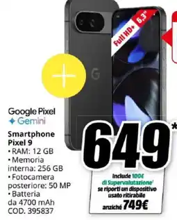 MediaWorld Google Pixel Smartphone Pixel 9 offerta