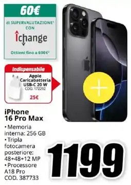 MediaWorld iPhone 16 Pro Max offerta