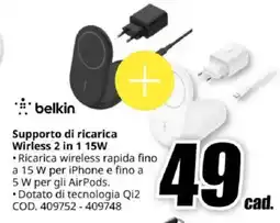 MediaWorld belkin Supporto di ricarica Wirless 2 in 1 15W offerta