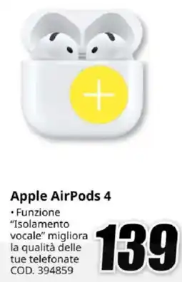 MediaWorld Apple AirPods 4 offerta