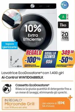 Trony SAMSUNG Lavatrice EcoDosatore con 1.400 giri Ai-Control WW11DG6B85LK offerta