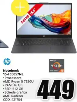 MediaWorld hp Notebook 15-FC0057NL offerta