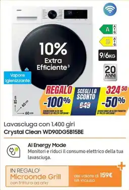 Trony SAMSUNG Lavasciuga con 1.400 giri Crystal Clean WD90DG5B15BE offerta