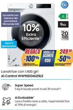 Trony SAMSUNG Lavatrice con 1.400 giri Ai-Control WW90DG6U25LE offerta