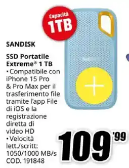 MediaWorld SANDISK SSD Portatile Extreme 1 TB offerta