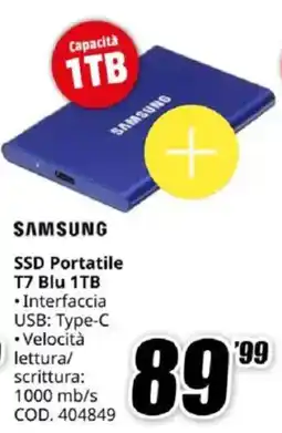 MediaWorld SAMSUNG SSD Portatile T7 Blu 1TB offerta