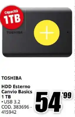 MediaWorld TOSHIBA HDD Esterno Canvio Basics 1 TB offerta