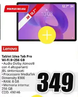 MediaWorld Lenovo Tablet Idea Tab Pro Wi-Fi 8+256 GB offerta