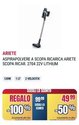 Trony ARIETE ASPIRAPOLVERE A SCOPA RICARICA ARIETE SCOPA RICAR. 2704 22V LITHIUM offerta