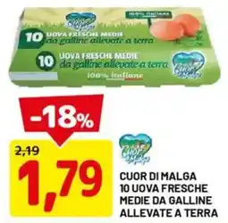 DPiù Cuor di malga 10 uova fresche medie da galline allevate a terra offerta