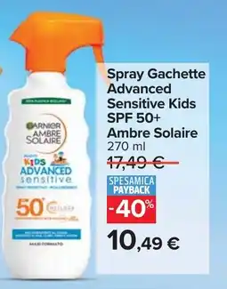 Carrefour Spray Gachette Advanced Sensitive Kids SPF 50+ Ambre Solaire offerta