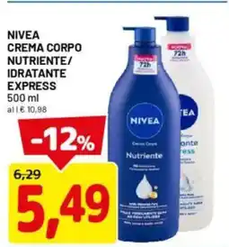 DPiù Nivea crema corpo nutriente/idratante express offerta