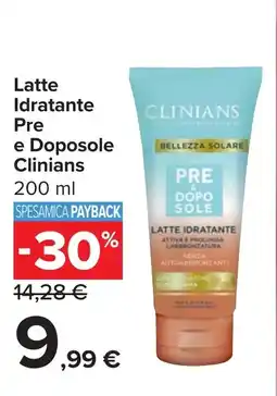 Carrefour Latte Idratante Pre e Doposole Clinians offerta
