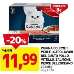 DPiù PURINA GOURMET perlei capolavori del gusto pollo, vitello, salmone, pesce dell'oceano offerta