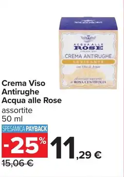Carrefour Crema Viso Antirughe Acqua alle Rose offerta