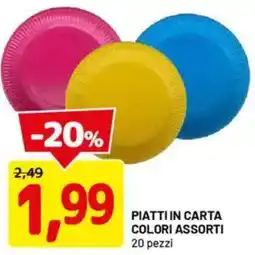 DPiù Piatti in carta colori assorti 20 pezzi offerta