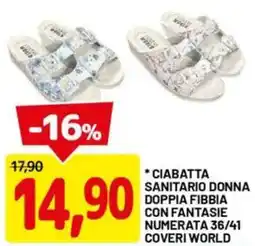 DPiù Ciabatta sanitario donna doppia fibbia con fantasie numerata 36/41 coveri world offerta