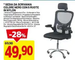 DPiù Sedia da scrivania colore nero con 5 ruote in nylon offerta