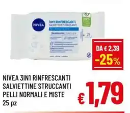 A&O Nivea 3in1 rinfrescanti salviettine struccanti pelli normali e miste offerta