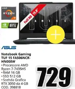 MediaWorld ASUS Notebook Gaming TUF 15 FA506NCR- HN008W offerta