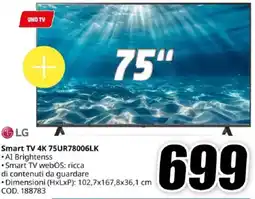 MediaWorld LG Smart TV 4K 75UR78006LK offerta