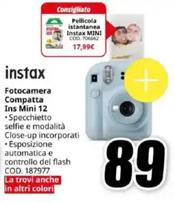 MediaWorld instax Fotocamera Compatta Consigliato Ins Mini 12 offerta
