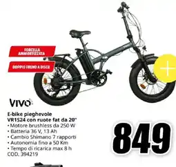 MediaWorld VIVO E-bike pieghevole VR1S24 con ruote fat da 20" offerta