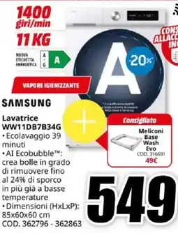 MediaWorld SAMSUNG Lavatrice Lavatrice WW11DB7B34G offerta