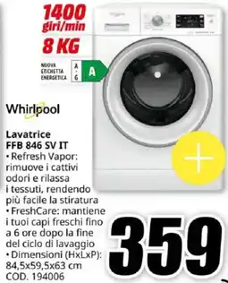 MediaWorld Whirlpool Lavatrice FFB 846 SV IT offerta