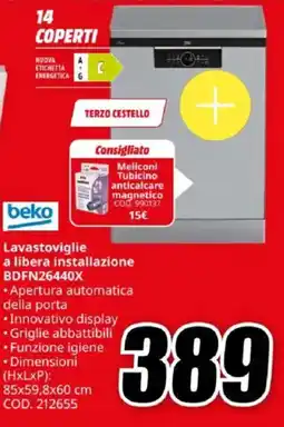 MediaWorld beko Lavastoviglie a libera installazione BDFN26440X offerta