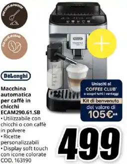 MediaWorld DeLonghi Macchina automatica per caffè in chicchi ECAM290.61.SB offerta