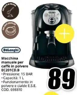 MediaWorld DeLonghi Macchina manuale per caffè in polvere EC201CD.B offerta