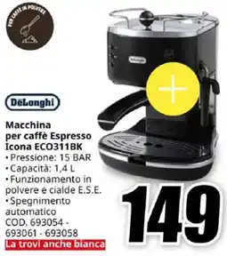 MediaWorld DeLonghi Macchina per caffè Espresso Icona ECO311BK offerta