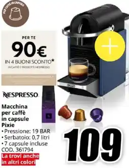 MediaWorld NESPRESSO Macchina per caffè in capsule Pixie offerta
