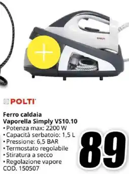 MediaWorld POLTI Ferro caldaia Vaporella Simply VS10.10 offerta