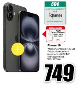 MediaWorld iPhone 16 offerta