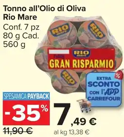 Carrefour Market Tonno all'Olio di Oliva Rio Mare offerta