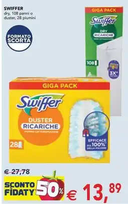 Esselunga SWIFFER dry, 108 panni o duster, 28 piumini offerta